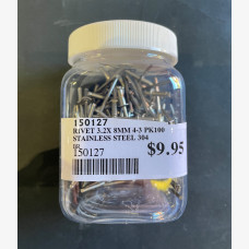 RIVET 4-3 S/STEEL 3.2MM X 8.6MM JAR 100