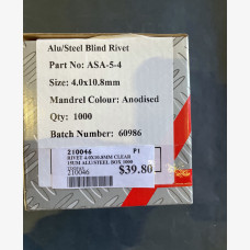 Rivet 4.0 X 10.8mm Clear Anodised Alu/steel - Box Of 1000