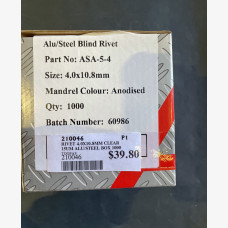 Rivet 4.0 x 10.8mm Clear Anodised Alu/Steel - Box of 1000